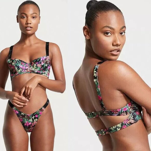 New! Victoria’s Secret Floral Shine Strap Wicked Push Up Bikini Top 4617 - Picture 2 of 7